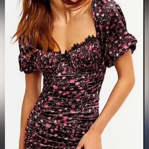 For Love & Lemons NWT Melrose Ruched bodice rose petals mini dress
